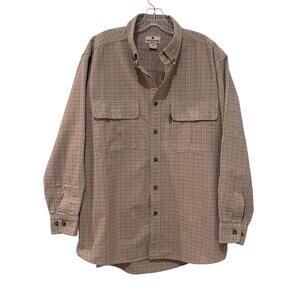 Woolrich Shirt Mens Large Deep Beige Plaid Button Front Long Sleeve Cotton
